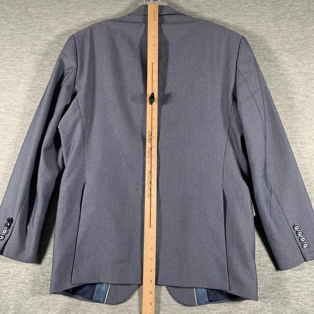 Zara Man Suit Jacket Mens 42 Blue Geometric Slim Fit 2 Button Blazer Notch Lapel